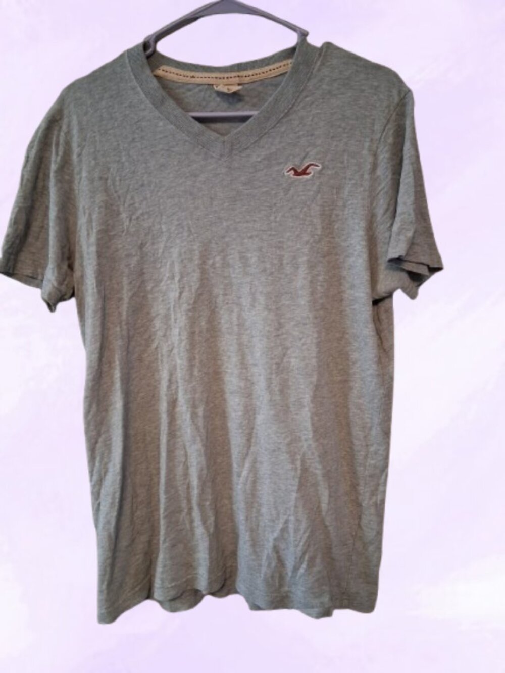 Hollister v-neck t-shirt bird logo on left chest short sleeve in gray grey L